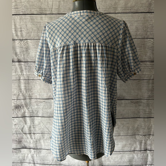 The Nines by Hatch maternity plaid button up puff sleeve top size small - Picture 11 of 16